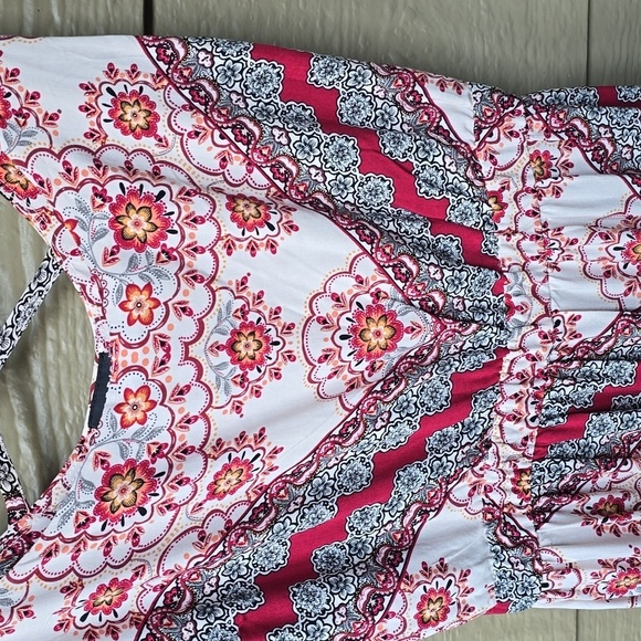 Torrid  Red Black Handkerchief Print Maxi Challis Tiered Dress 2X NWOT - Picture 8 of 16